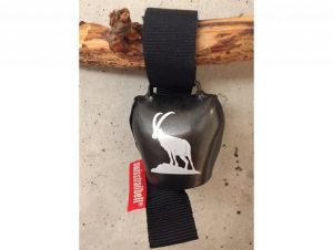 Swisstrailbell weisser Steinbock auf schwarz, Band schwarz