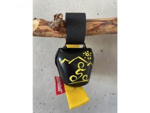 Swisstrailbell handbemalt mit gelbem Biker, Band gelb