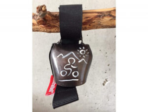 Swisstrailbell handbemalt mit weissem Biker, Band schwarz