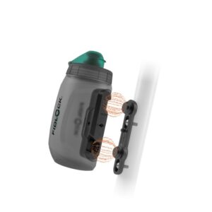 Fidlock TWIST Trinkflasche 450 ml antibakteriell – Set (mit Bottle Connector, mit Bike Base). Transparent Black.